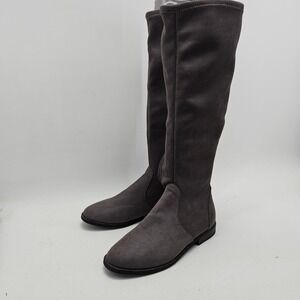 Emma Stretch Boot Mineral Grey Faux Suede Knee High Low Heel Womens 8M SGF4004E4